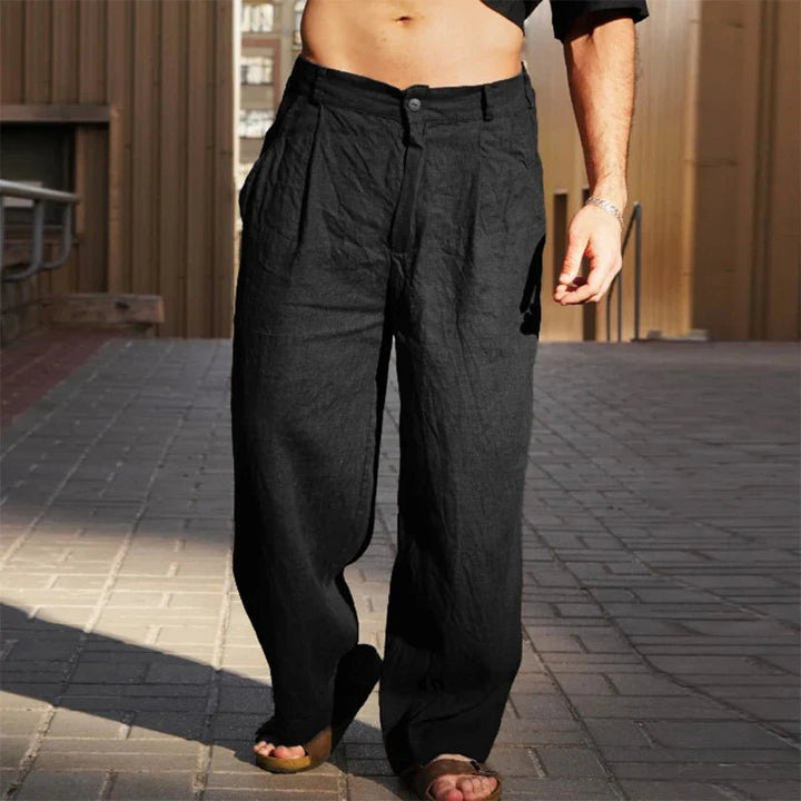 Men's Linen Wide-Leg Pants Pleated Relaxed Fit Summer