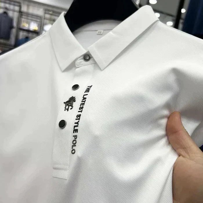 Men's Polo Shirt Wrinkle-Free Stretch Cotton Short Sleeve - White