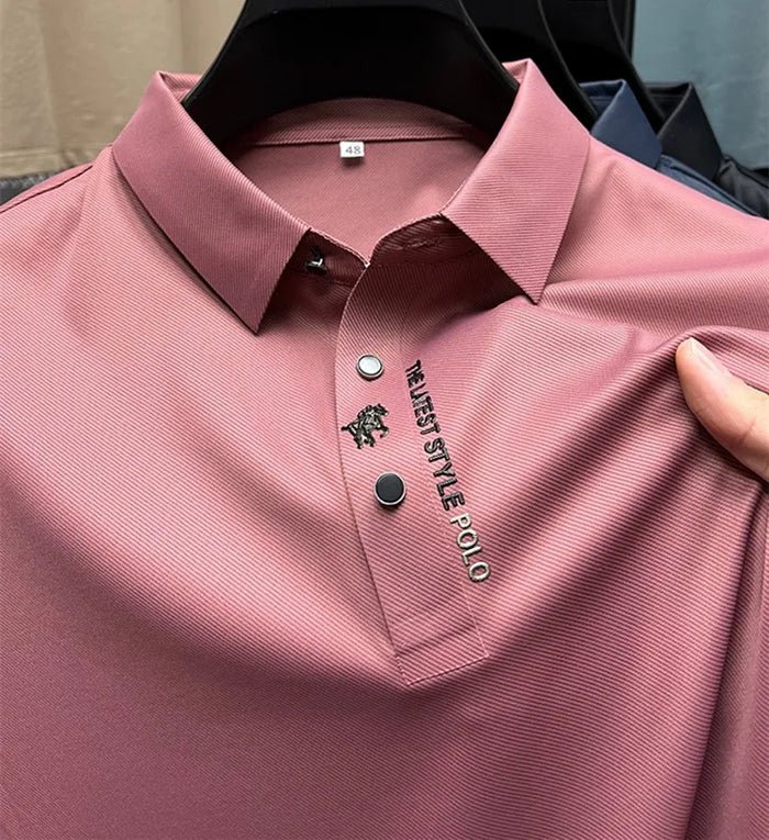 Men's Polo Shirt Wrinkle-Free Stretch Cotton Short Sleeve - Pink
