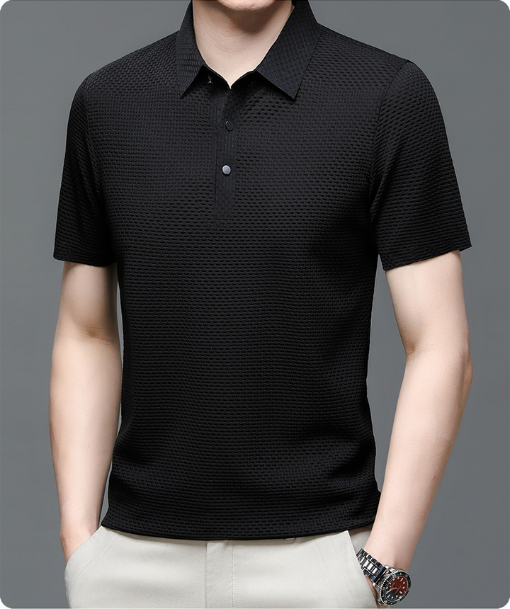 Benjamin | Men's Textured Short Sleeve Button Polo Shirt