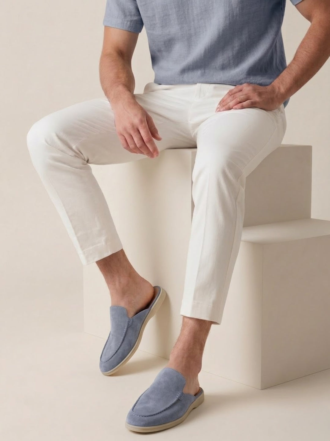 Men's Slip-On Mules Open Heel Stitched Detail Casual