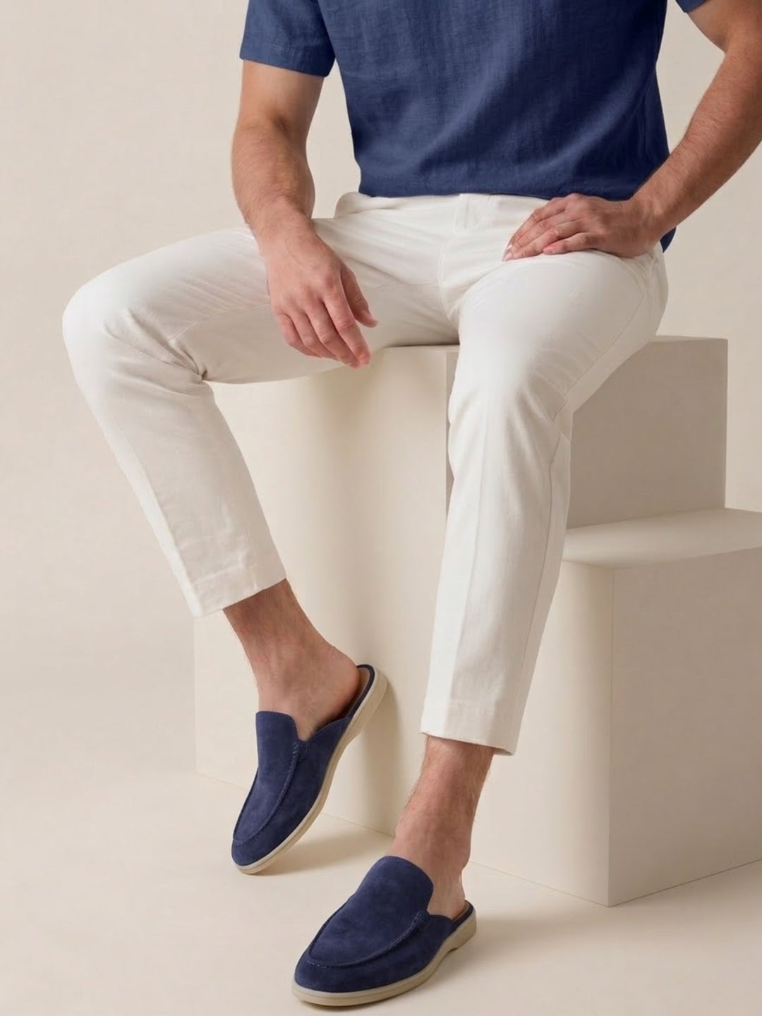 Men's Slip-On Mules Open Heel Stitched Detail Casual