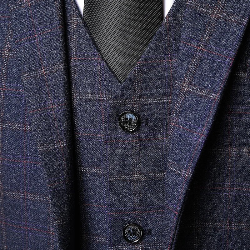 Men's Tailored Three-Piece Windowpane Check Suit