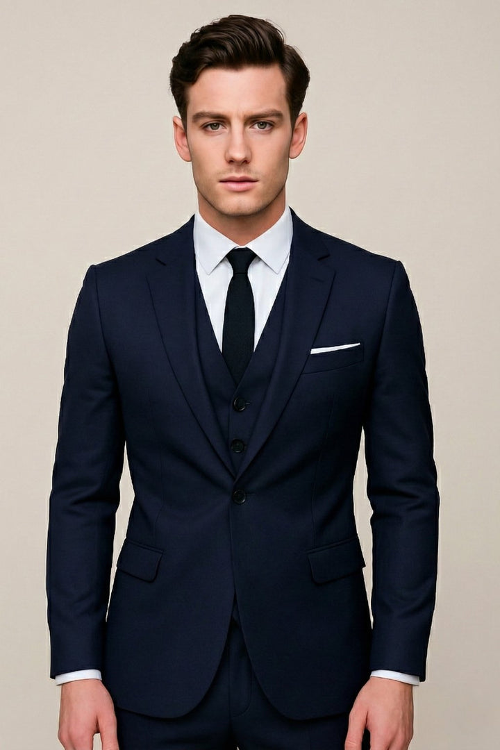 Men's Three-Piece Slim-Fit Formal Suit - Navy Blue