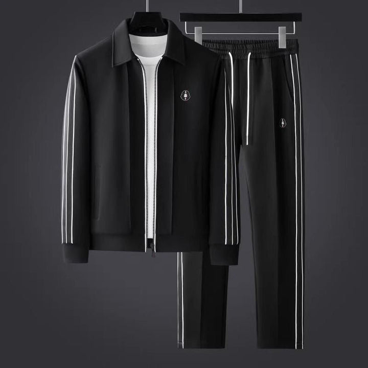Men's Tracksuit Set Lycra Zip-Up Jacket Athletic Pants - Black