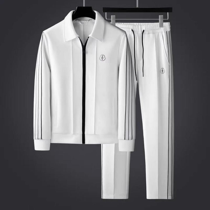 Men's Tracksuit Set Lycra Zip-Up Jacket Athletic Pants - White