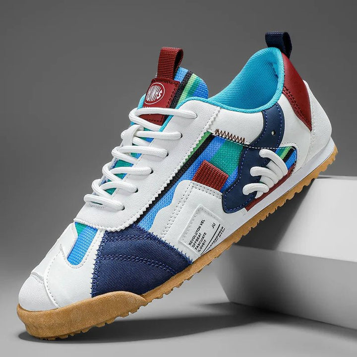 Men's Trail Sneakers Layered Suede Mesh Athletic - White-Blue