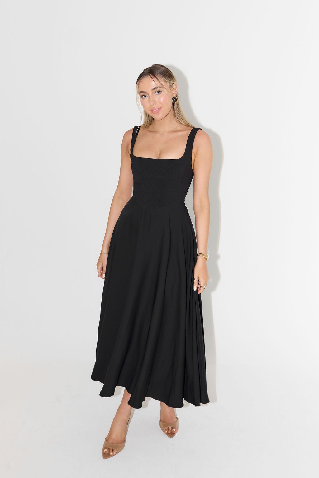 Midi Dress Square Neckline A-Line Sleeveless