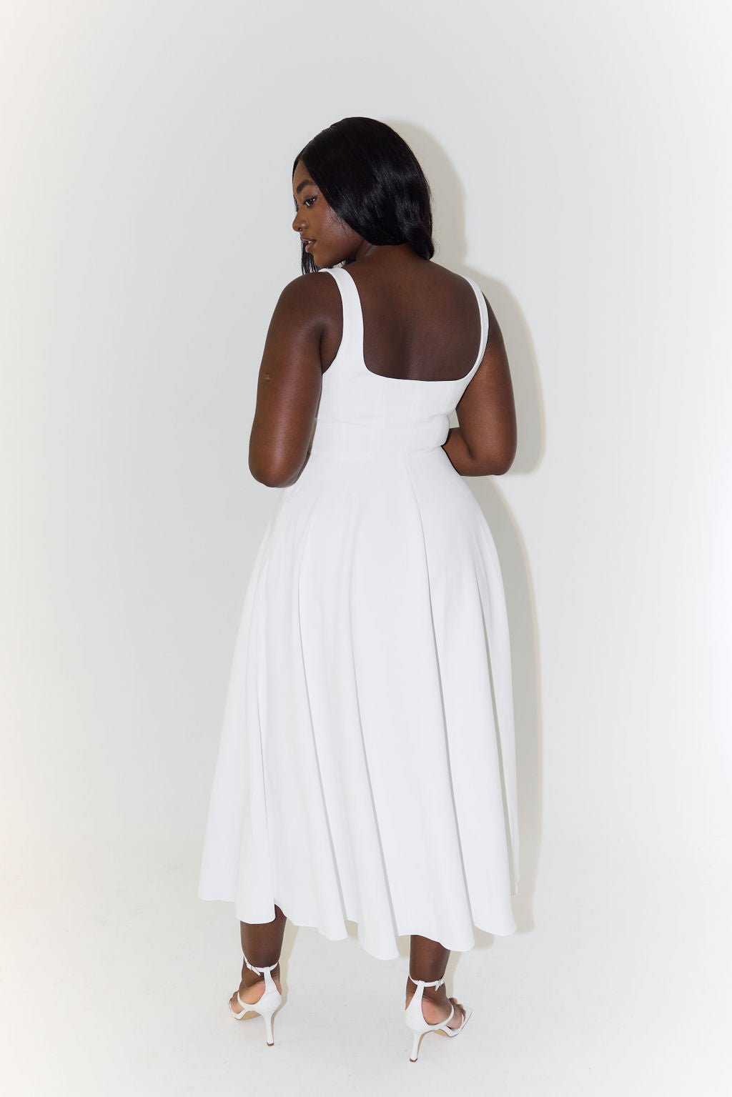 Midi Dress Square Neckline A-Line Sleeveless