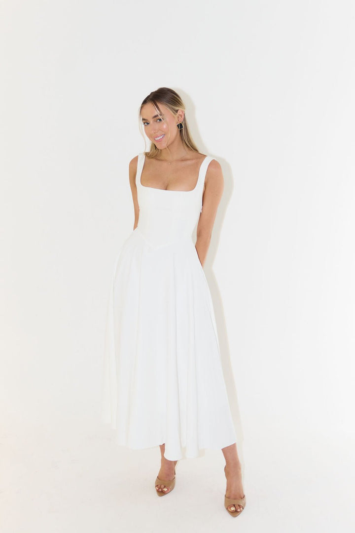 Midi Dress Square Neckline A-Line Sleeveless