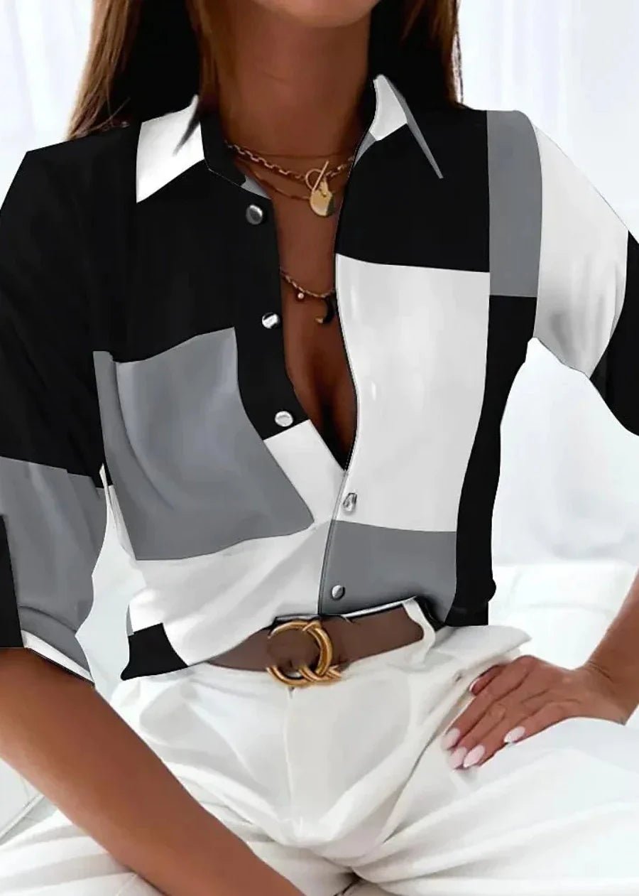 Plus Size Button-Up Shirt Abstract Geometric Print Casual - Gray