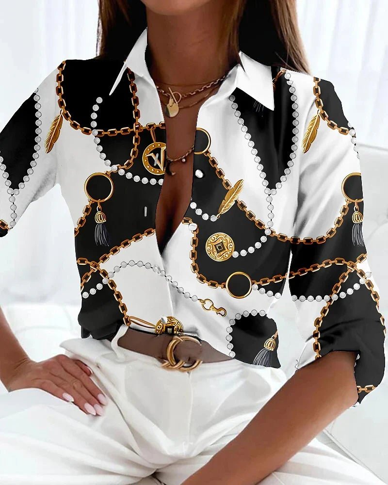 Plus Size Button-Up Shirt Abstract Geometric Print Casual - Black