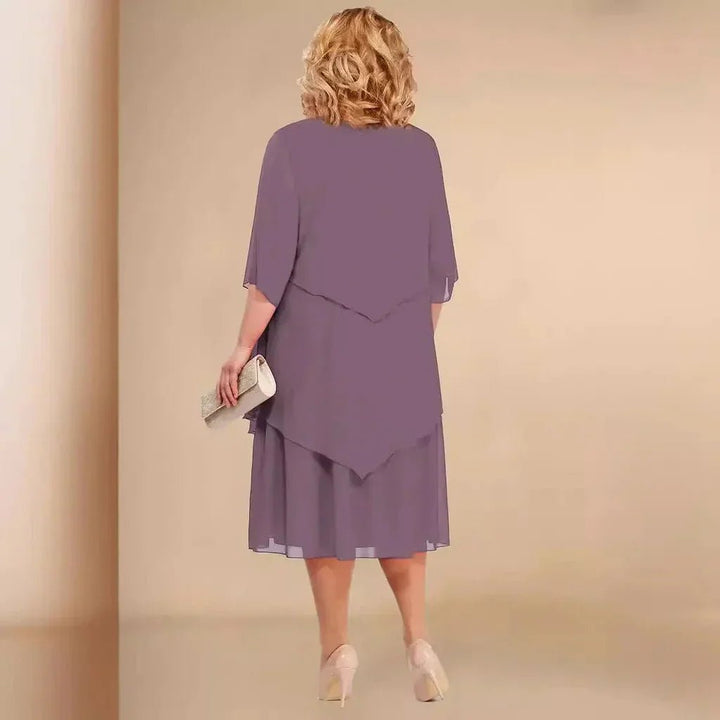 Plus Size Chiffon Dress Layered Asymmetrical Knee Length