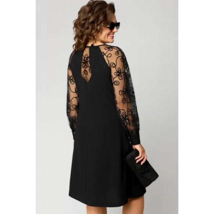 Plus Size Lace Sleeve Dress A-Line Knee Length Elegant