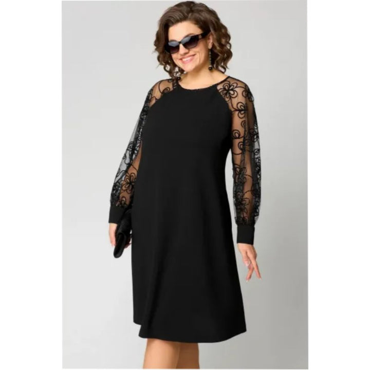 Plus Size Lace Sleeve Dress A-Line Knee Length Elegant