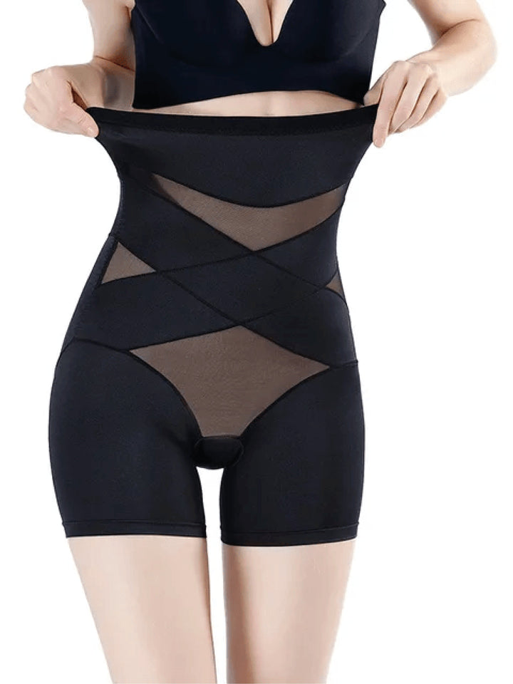 Plus Size Shapewear High Waist Shorts Thigh Length - Black