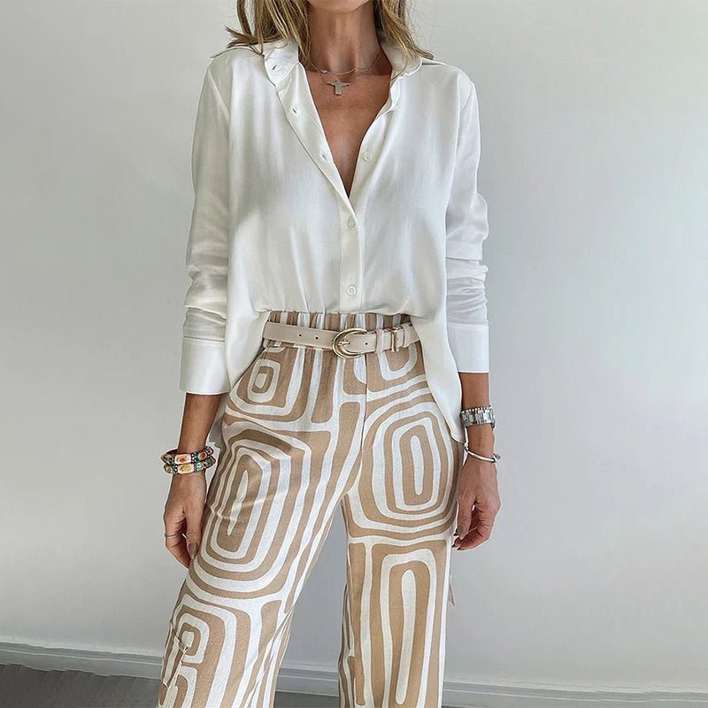 Plus Size Two Piece Set Button Up Shirt Wide Leg Pants