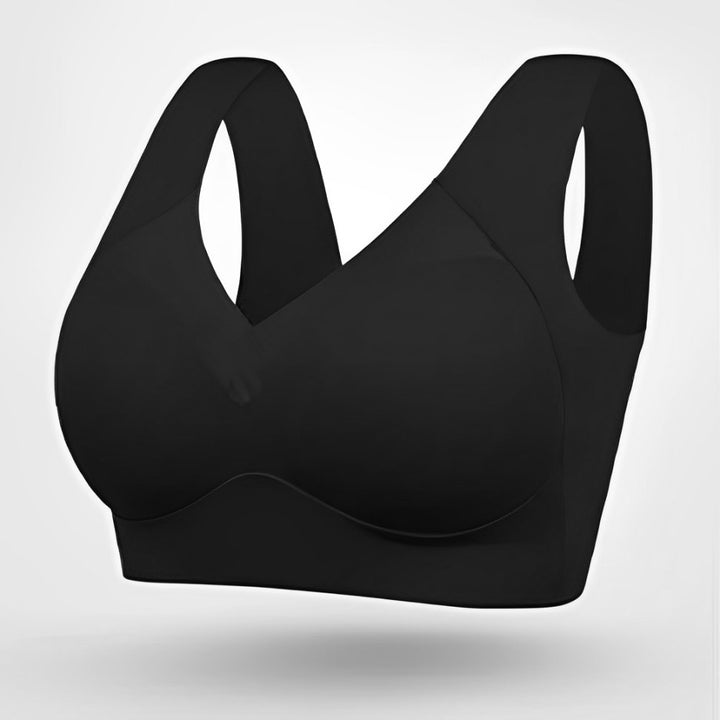 Plus Size Wireless Bra V-Neck Molded Cup Pull-On Design - Black