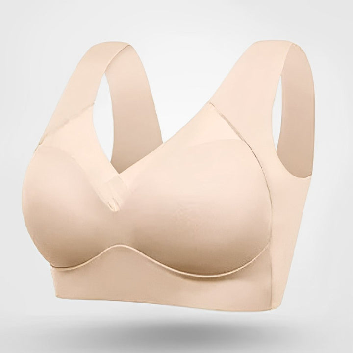 Plus Size Wireless Bra V-Neck Molded Cup Pull-On Design - Beige