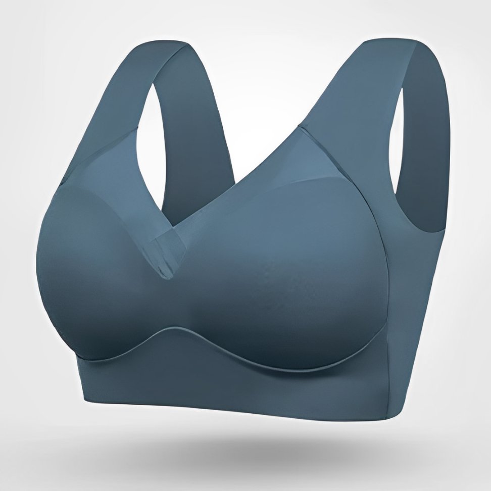 Plus Size Wireless Bra V-Neck Molded Cup Pull-On Design - Dark Blue