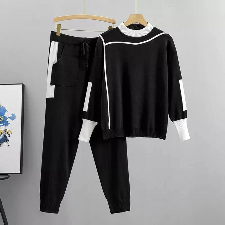 Plus Size Women's Tracksuit Set Two Piece Sweater Pants - Black