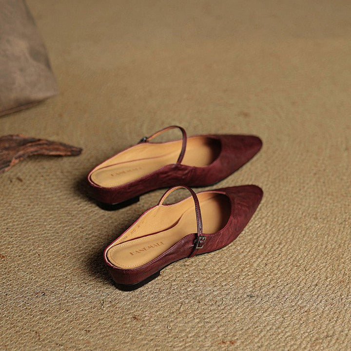Pointed Toe Mules Genuine Leather Mary Jane Strap