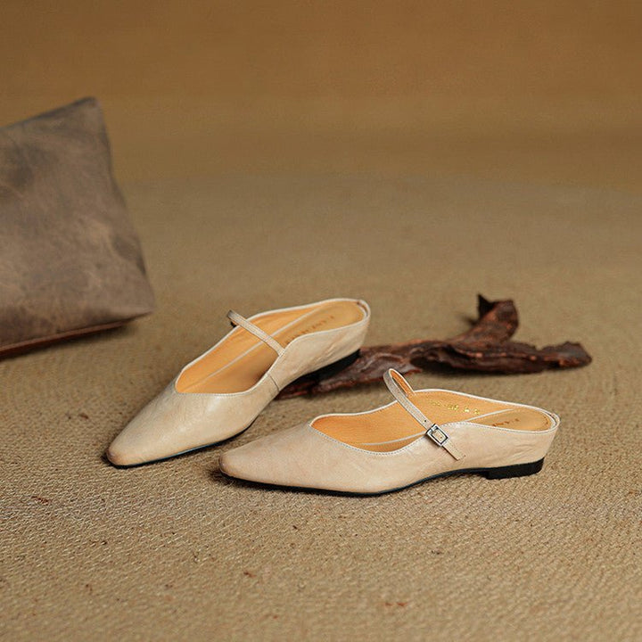 Pointed Toe Mules Genuine Leather Mary Jane Strap
