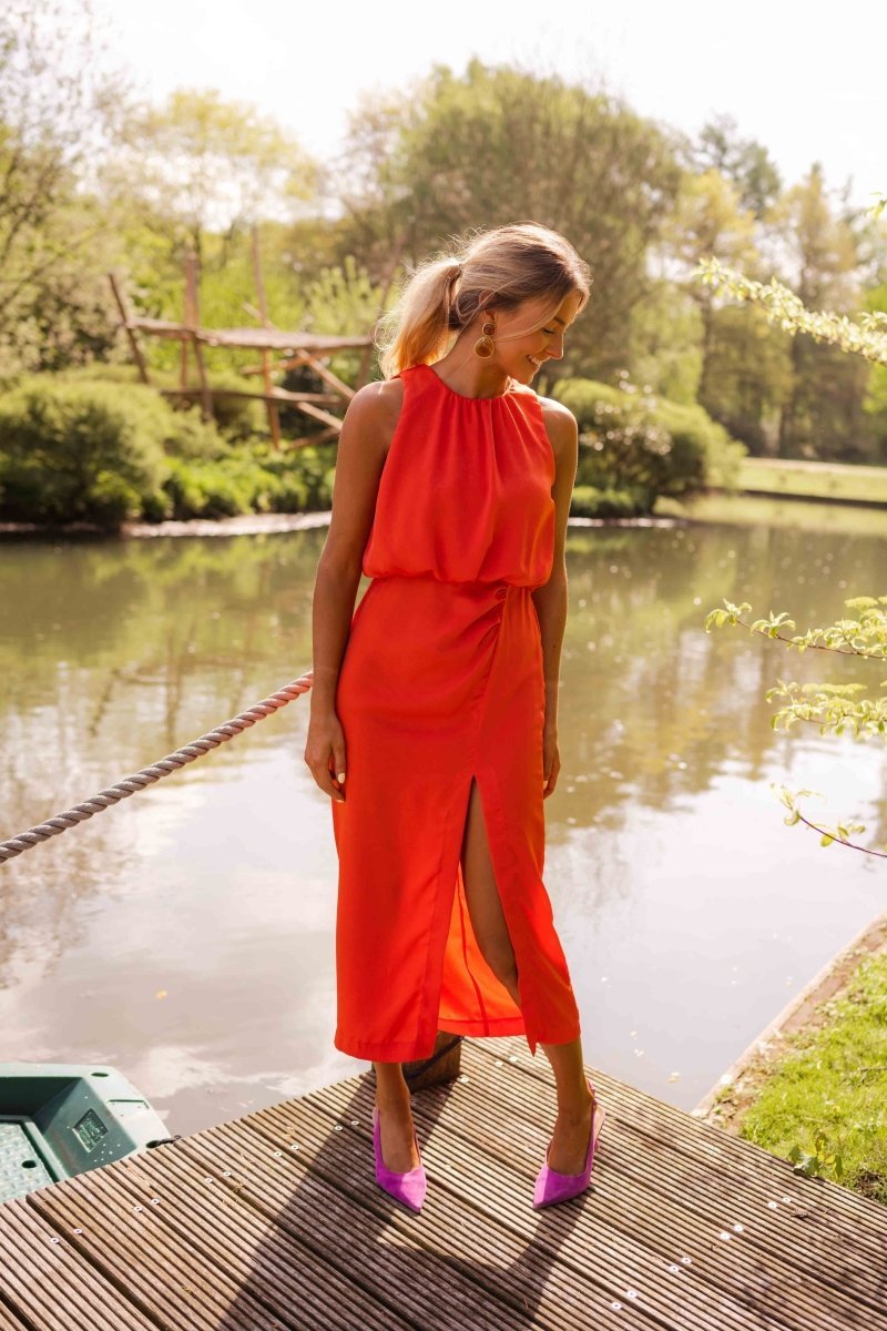 Sleeveless Midi Dress Round Neck Side Slit