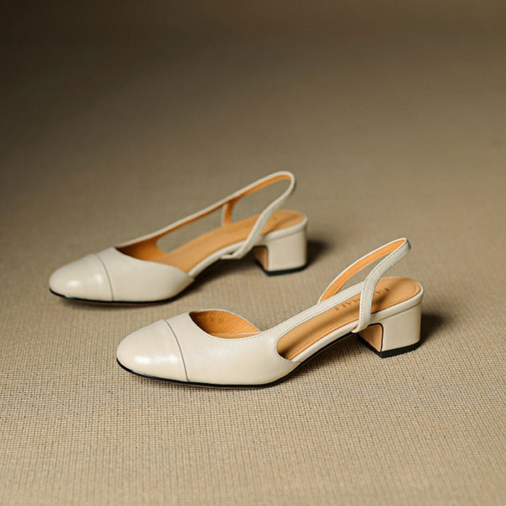Slingback Pumps Genuine Leather Almond Toe Block Heel