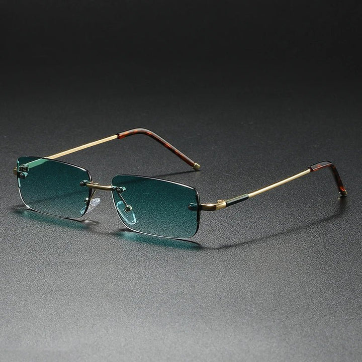 Sunglasses Rimless Rectangular Gold Gradient Tinted - Green
