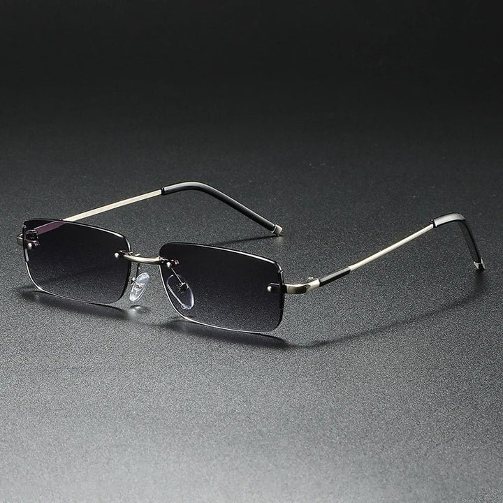 Sunglasses Rimless Rectangular Gold Gradient Tinted - Slate Gray
