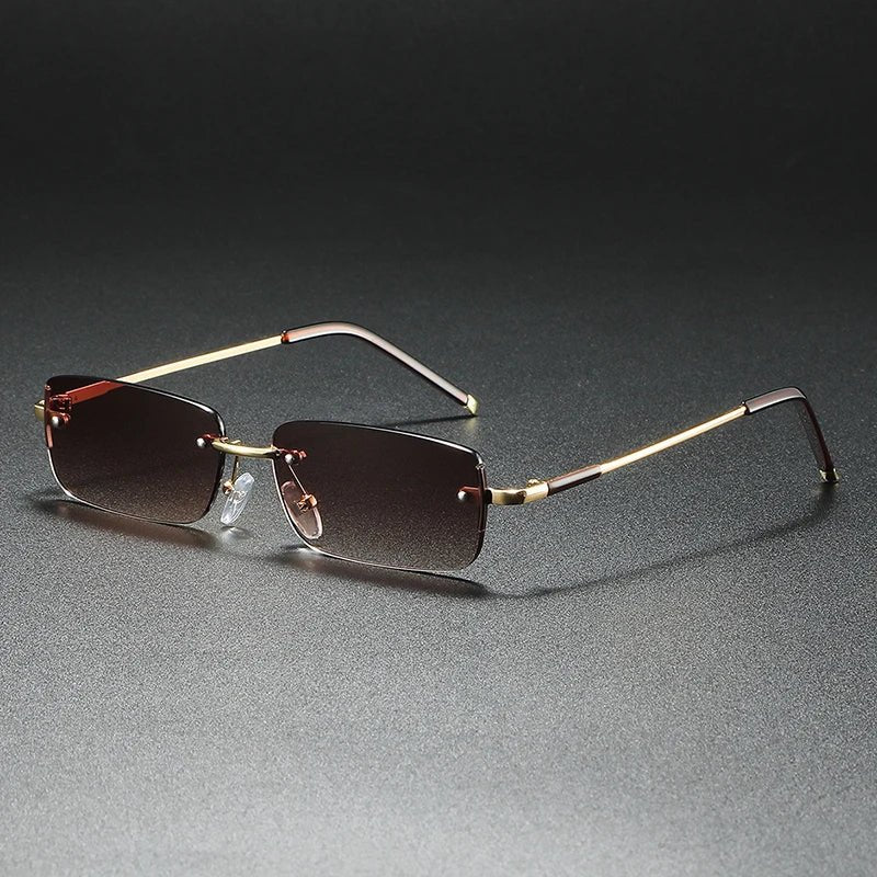 Sunglasses Rimless Rectangular Gold Gradient Tinted - Tea