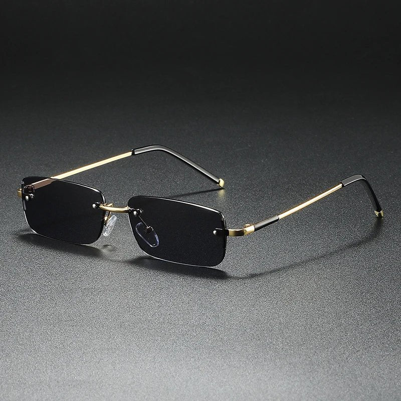 Sunglasses Rimless Rectangular Gold Gradient Tinted - Golden Gray