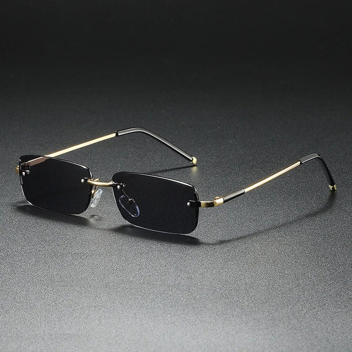 Sunglasses Rimless Rectangular Gold Gradient Tinted - Golden Gray