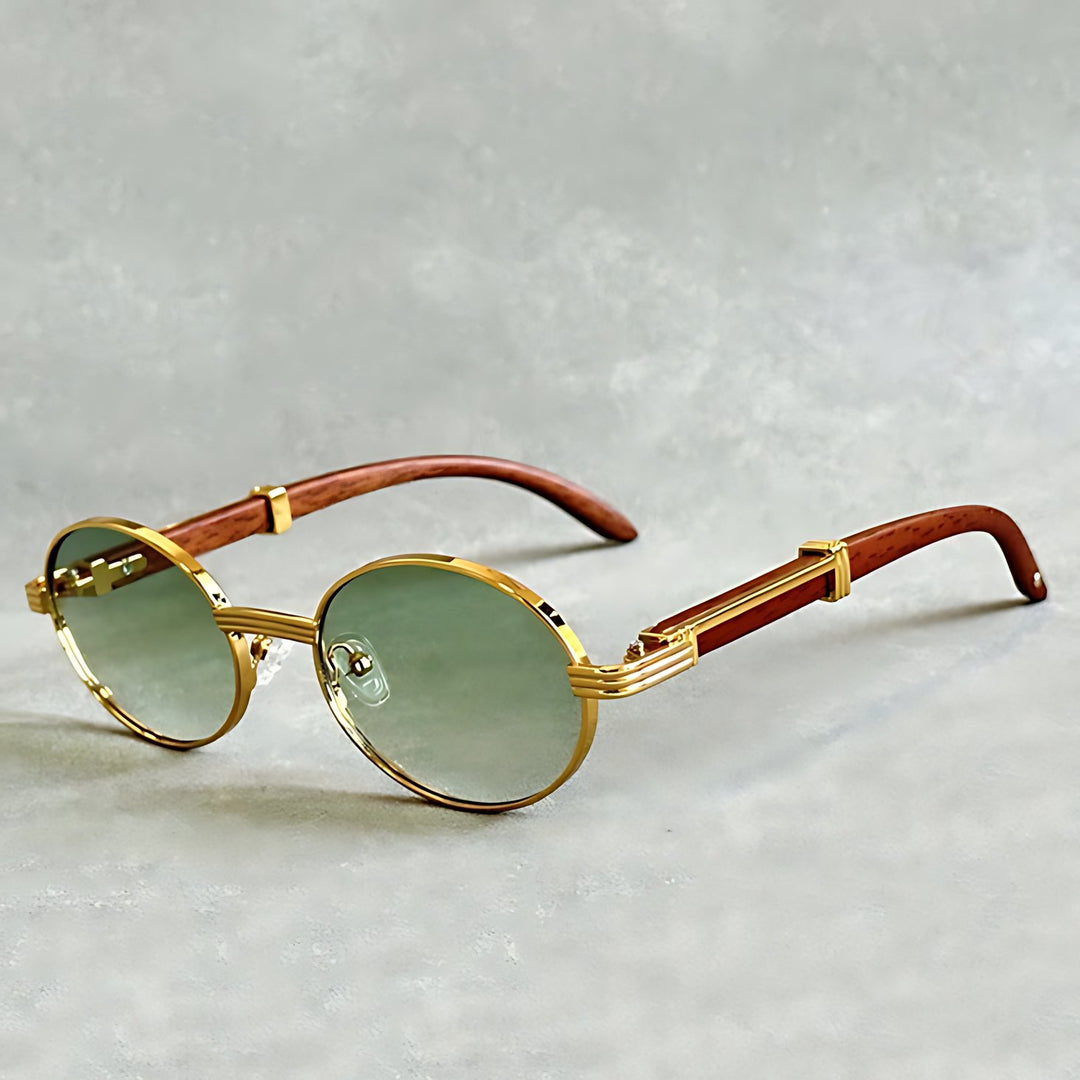 Sunglasses Round Gold Frame Designer UV400 Protection - Green Mastery