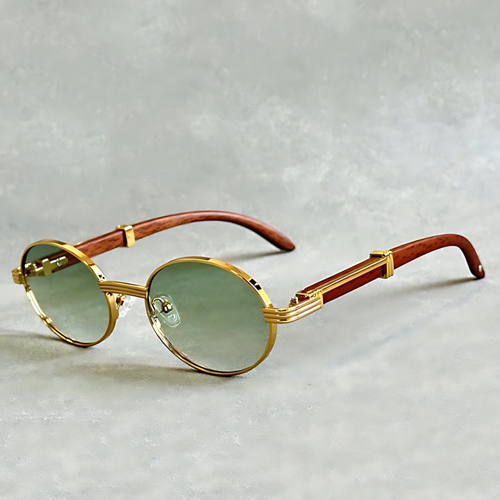 Sunglasses Round Gold Frame Designer UV400 Protection - Green Mastery