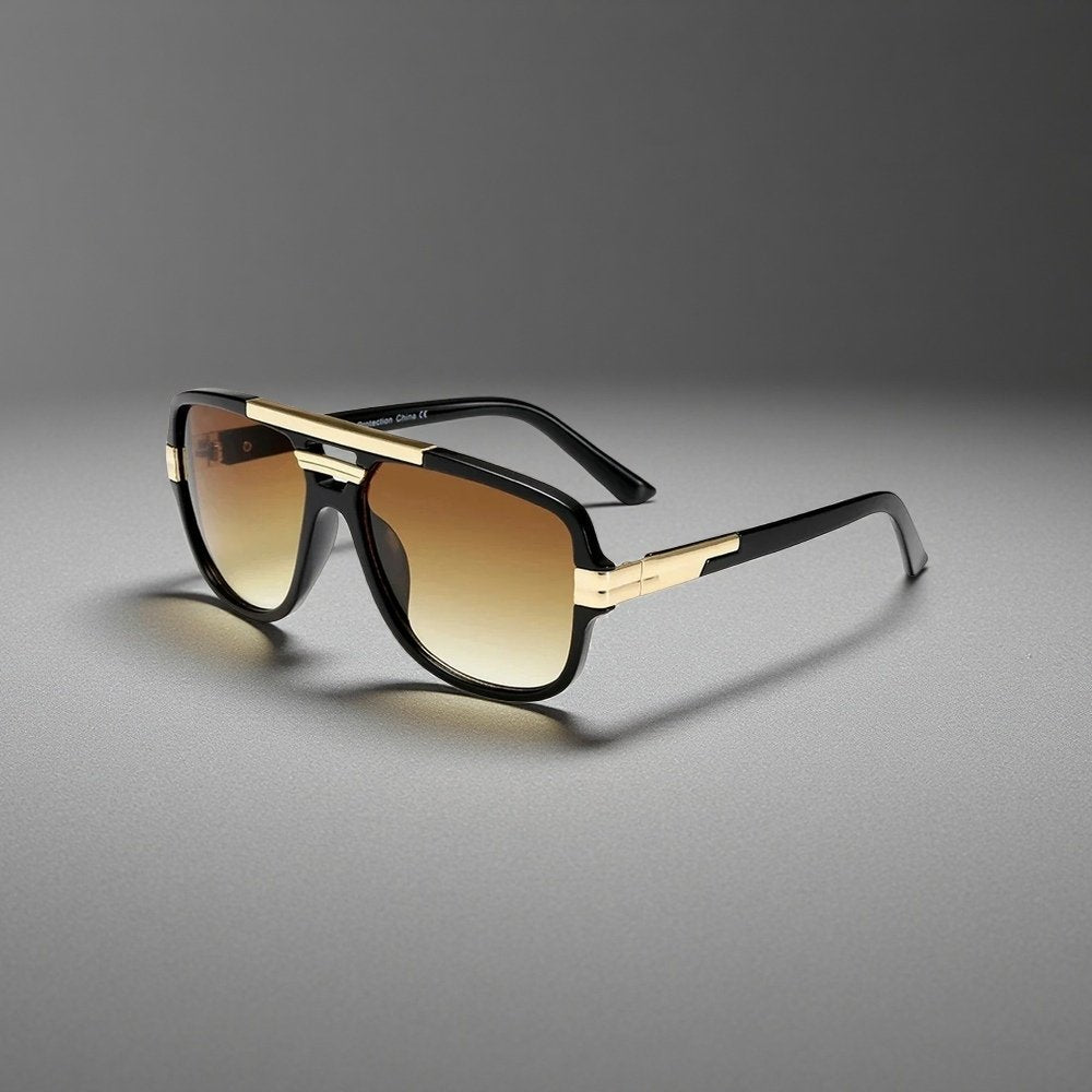 Sunglasses Square Aviator Gradient UV400 Men's Acetate - Black