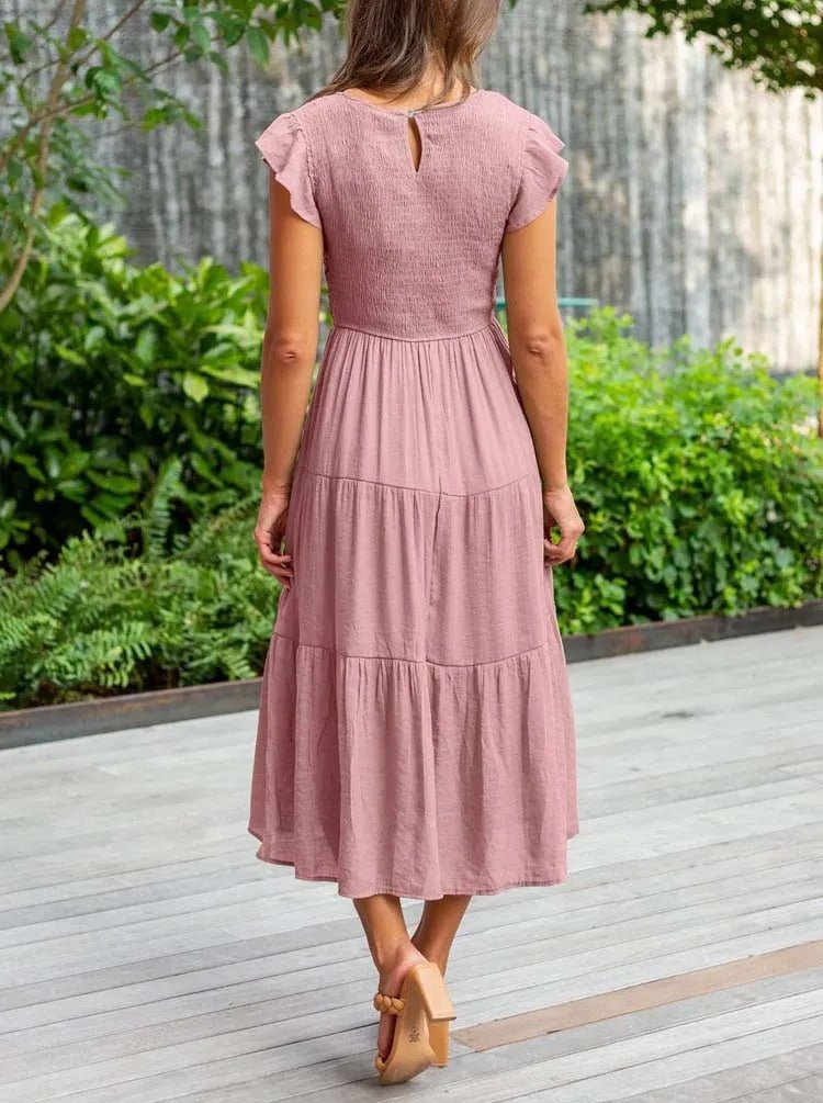 Tiered Maxi Dress Cap Sleeve Tummy Control