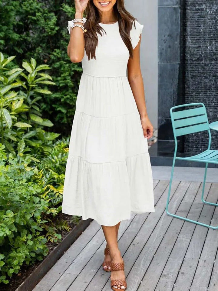 Tiered Maxi Dress Cap Sleeve Tummy Control