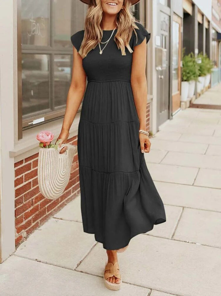 Tiered Maxi Dress Cap Sleeve Tummy Control