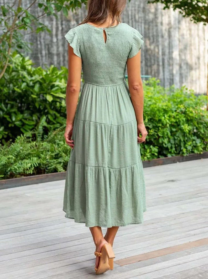 Tiered Maxi Dress Cap Sleeve Tummy Control