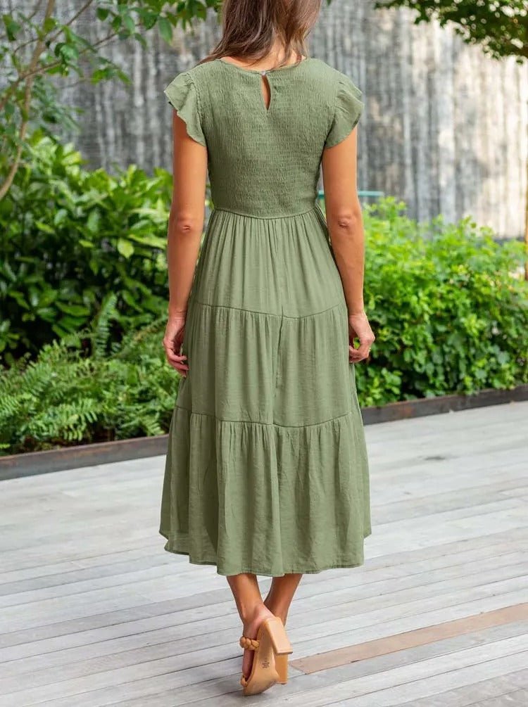 Tiered Maxi Dress Cap Sleeve Tummy Control