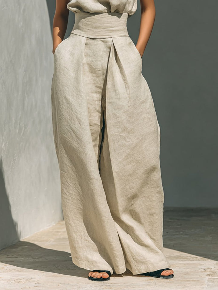 Two Piece Set Sleeveless Top Wide Leg Pants Linen