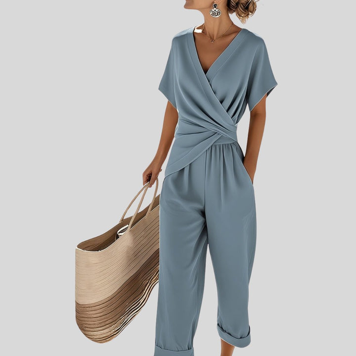 Two-Piece Set Wrap Top Wide-Leg Pants Draped Bow