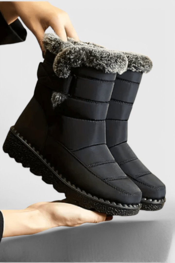 Waterproof Boots Fur-Lined Mid-Calf Slip-Resistant - Black