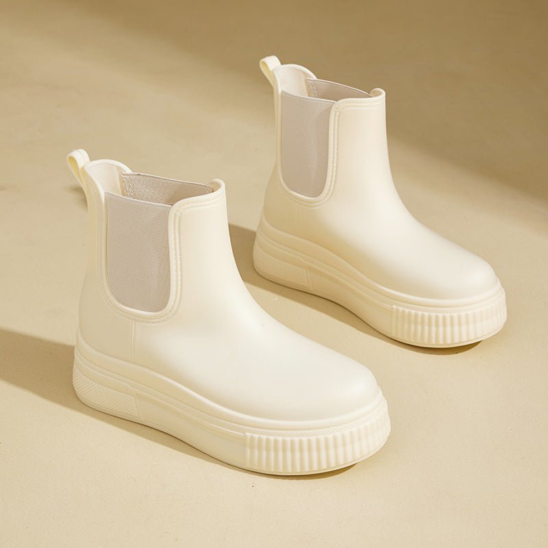 Waterproof Boots Women's Chelsea Platform Rain Ankle - White Stamped