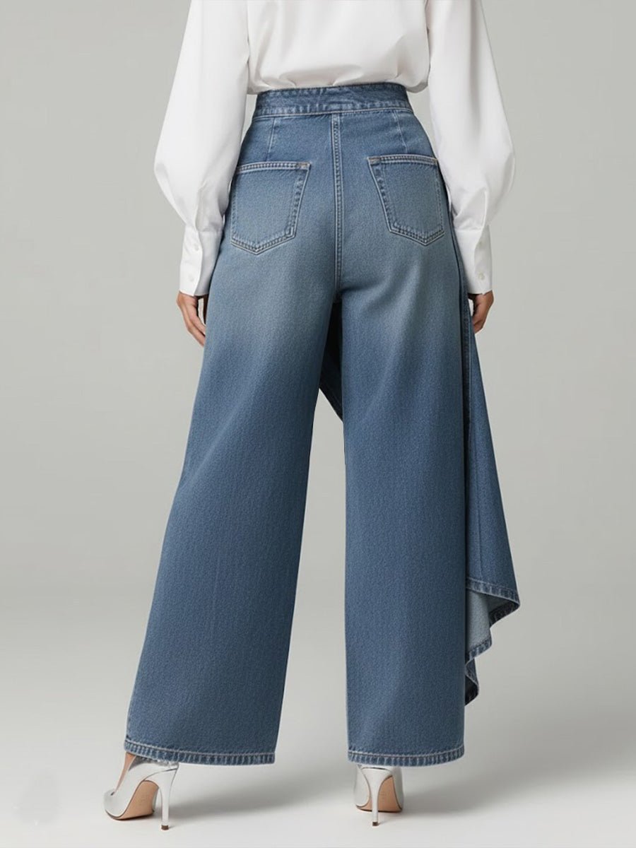 Wide Leg Denim Pants High-Waisted Button Front Relaxed Fit
