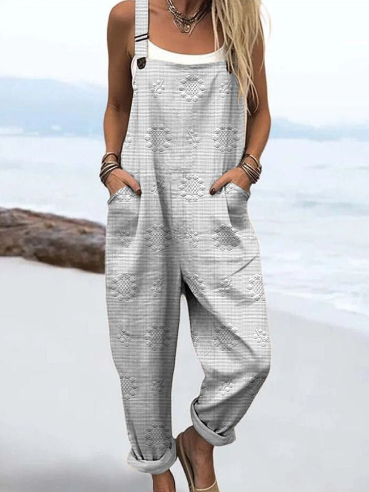Wide Leg Jumpsuit Adjustable Straps Relaxed Fit Pockets - White