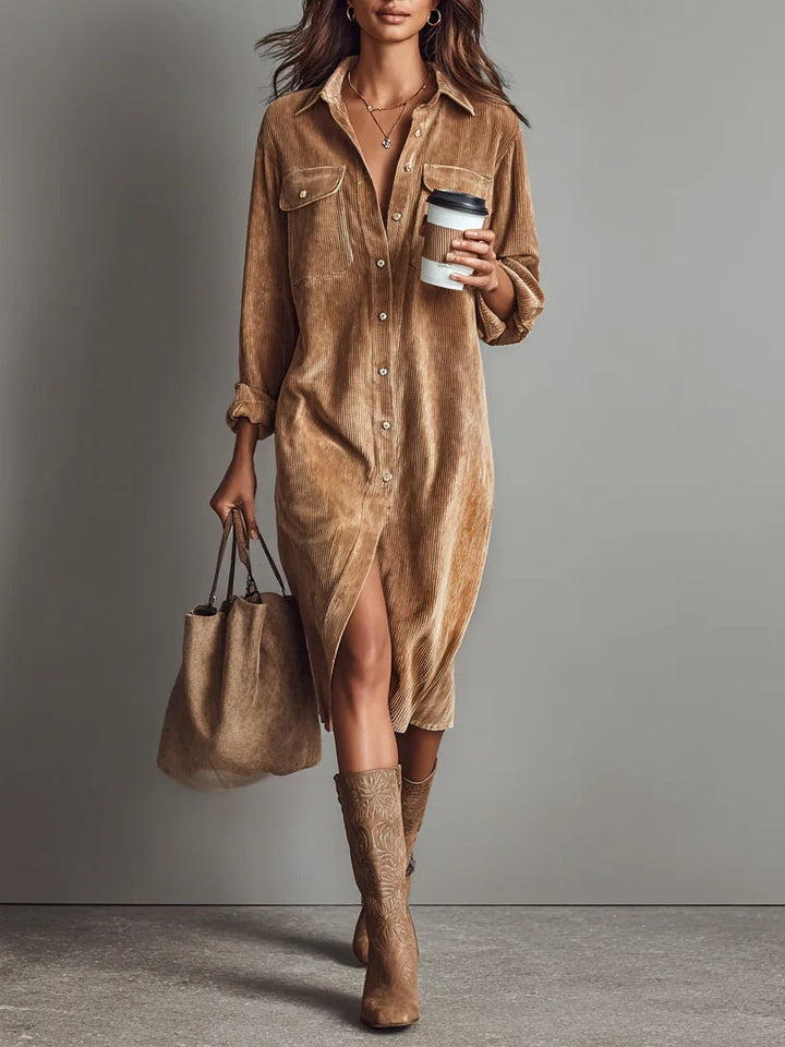 Jacklyn | Women's Button Front Long Sleeve Midi Dress