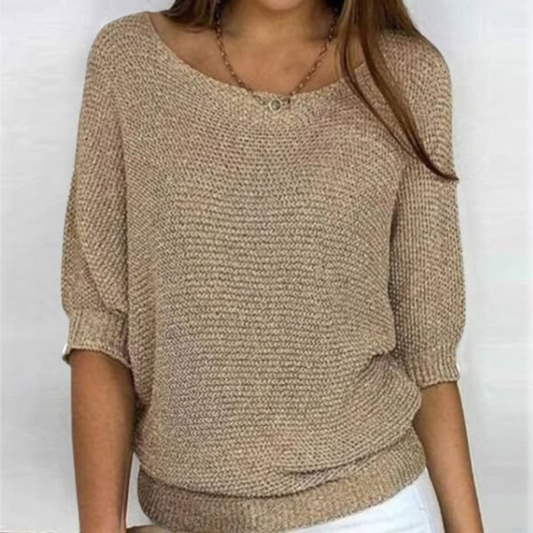 Women's Cotton Blend 3/4 Sleeve Sweater Oversized Knit - Beige